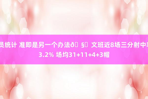 球员统计 准即是另一个办法🧐文班近8场三分射中率43.2% 场均31+11+4+3帽