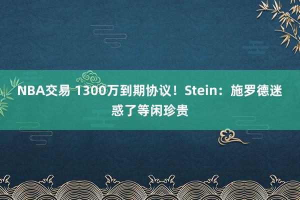 NBA交易 1300万到期协议！Stein：施罗德迷惑了等闲珍贵