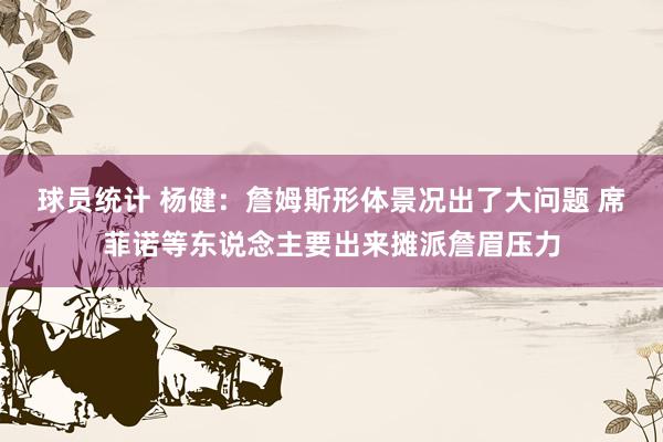 球员统计 杨健：詹姆斯形体景况出了大问题 席菲诺等东说念主要出来摊派詹眉压力